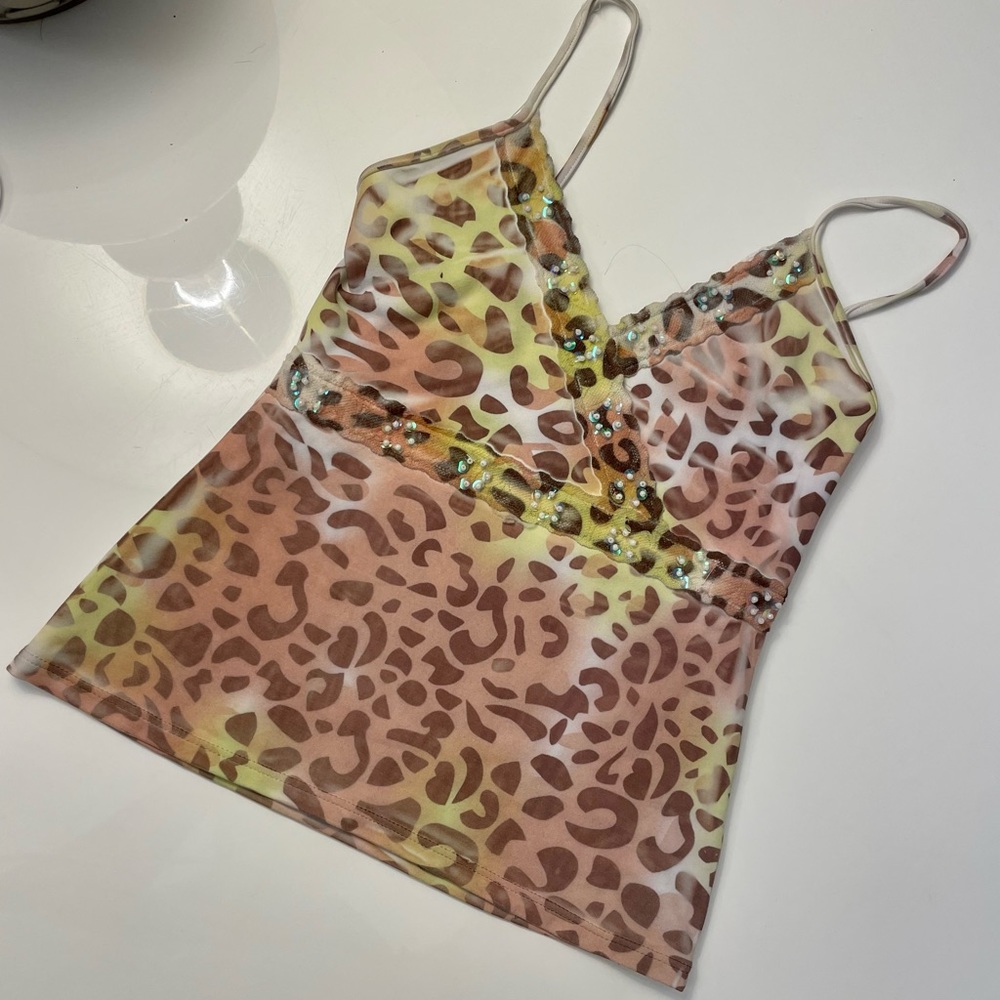 Unique leopard hand beaded detail top